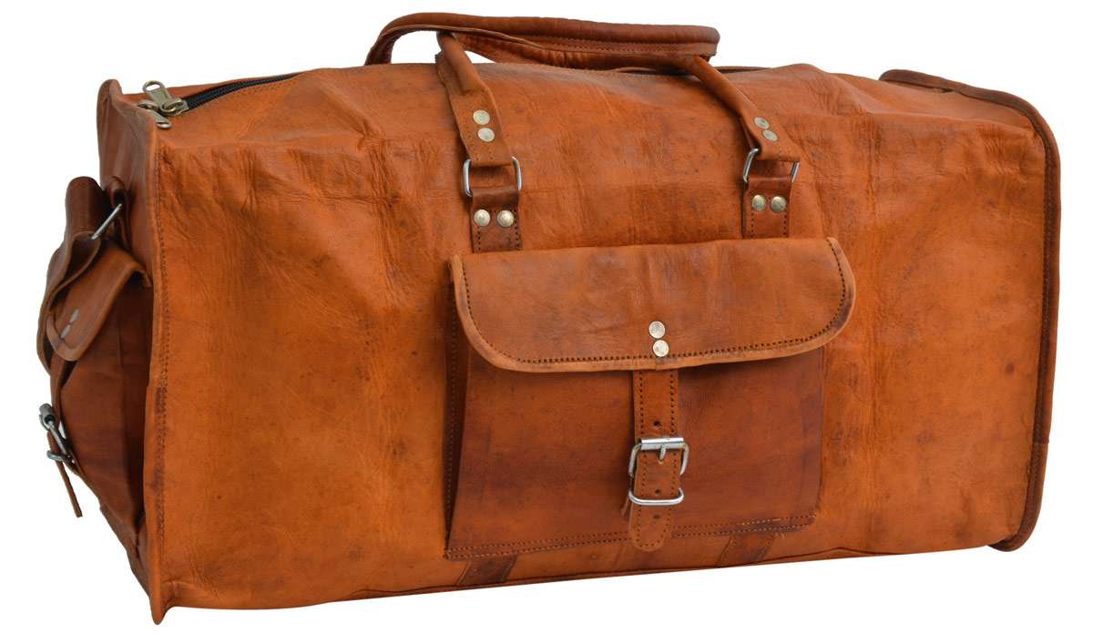 Sac de voyage en cuir de chèvre marron avec poches extérieures